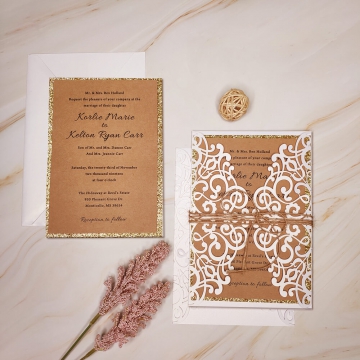 Rustic Ivory laser cut wedding invitation card WS125