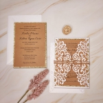 Rustic wedding invite, laser cut invite, gold invite, custom invite with twine, country wedding, cheap invite WS125