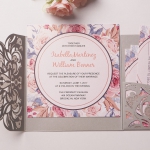 Gray laser cut wedding invite, watercolor floral invite, spring weddings invite, burgundy ribbon, elegant invite, rustic invite WS126