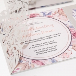Gray laser cut wedding invite, watercolor floral invite, spring weddings invite, burgundy ribbon, elegant invite, rustic invite WS126