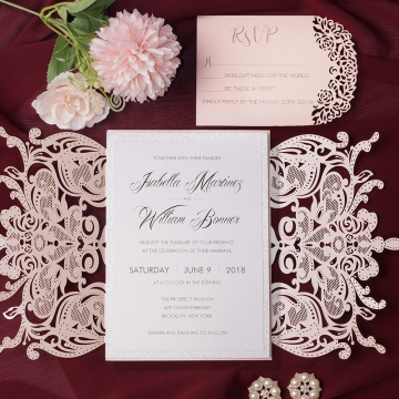 Blush and silver laser cut wedding invitations WS129