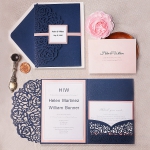 Classic blue and mauve laser cut invites, pocket invites, blush invites, elegant invites, birthday invites, spring, fall, was seal WS131