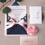 Navy and blush soft elegant laser cut invite, spring weddings, summer weddings, cheap wedding invitations WS132