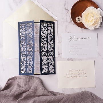 Classic and elegant blue and gold laser cut invite, royal invite, spring, fall, winter WS133