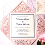 Modern simple blush and navy invite, laser cut wedding invite, elegant and soft, spring and summer, cheap invite WS134