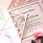 Modern simple blush and navy invite, laser cut wedding invite, elegant and soft, spring and summer, cheap invite WS134