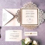 Classic gold laser cut invite, elegant wedding invite with belly band, gold font, luxury wedding theme WS135