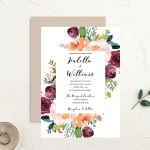 Cheap watercolor wedding invites, burgundy and blush florals, rustic invites, spring, summer WS138