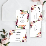 Cheap watercolor wedding invites, burgundy and blush florals, rustic invites, spring, summer WS138