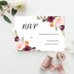 Cheap watercolor wedding invites, burgundy and blush florals, rustic invites, spring, summer WS138