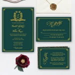 Cheap emerald green and gold invite, royal wedding invite, classic, vintage, fall, winter, spring WS139