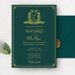 Cheap emerald green and gold invite, royal wedding invite, classic, vintage, fall, winter, spring WS139