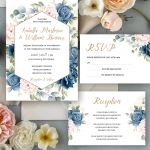 Cheap dusty blue watercolor invite, geometric pattern, summer wedding, beach, spring, elegant invite, rustic invite WS140