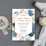 Cheap dusty blue watercolor invite, geometric pattern, summer wedding, beach, spring, elegant invite, rustic invite WS140