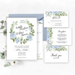 Cheap watercolor invite, dusty blue and green, greenery wedding, rustic wedding, spring, summer, beach wedding WS141