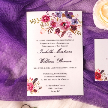 Cheap watercolor purple invite, rustic spring and summer weddings, elegant, garden, summer, beach WS142