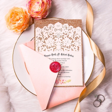 Rose gold laser cut wedding invites WS143