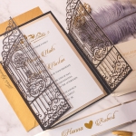 Elegant gray and gold wedding invite, laser cut invite, royal invite, classic, vintage, chanted, spring, fall, winter WS144