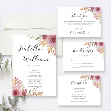 Mauve watercolor rustic wedding invitations WS147