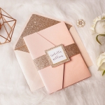 Elegant blush and rose gold pocket wedding invitations, tri-fold wedding invitations, spring and summer weddings WS151