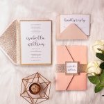 Elegant blush and rose gold pocket wedding invitations, tri-fold wedding invitations, spring and summer weddings WS151