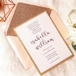 Elegant blush and rose gold pocket wedding invitations, tri-fold wedding invitations, spring and summer weddings WS151