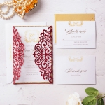 Romantic elegant burgundy and gold invitations, royal wedding invitations, laser cut invitations WS158