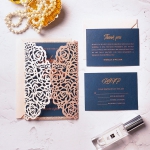 Navy and rose gold laser cut wedding invite, elegant and classic invite, spring, summer, fall, cheap foil invite WS159