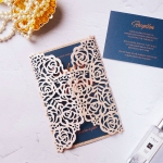 Navy and rose gold laser cut wedding invite, elegant and classic invite, spring, summer, fall, cheap foil invite WS159
