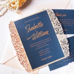 Navy and rose gold laser cut wedding invite, elegant and classic invite, spring, summer, fall, cheap foil invite WS159