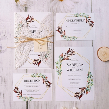 Elegant boho rustic laser cut wedding invitation WS163