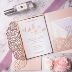 Elegant blush and gold mirror laser cut pocket wedding invite, spring and summe wedding, affordable wedding invitation WS164