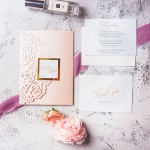 Elegant blush and gold mirror laser cut pocket wedding invite, spring and summe wedding, affordable wedding invitation WS164