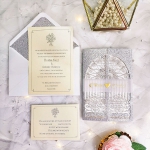 Luxe silver and gold elegant wedding invitations with rsvps, simple wedding invitations, gate fold invitations WS167