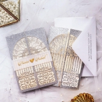 Luxe silver and gold elegant wedding invitations with rsvps, simple wedding invitations, gate fold invitations WS167