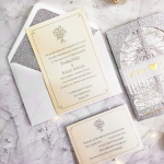 Luxe silver and gold elegant wedding invitations with rsvps, simple wedding invitations, gate fold invitations WS167