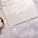 Elegant mild tri-fold pocket laser cut invitations, gold invites, rose gold backer, wedding invitation with rsvps, free print invitations WS168