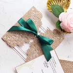 Rose gold and emerald green luxury wedding invitations, unique wedding invitations with rsvps, elegant, organic, silky ribbon, spring and summer, fall, winter  WS169