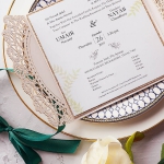 Rose gold and emerald green luxury wedding invitations, unique wedding invitations with rsvps, elegant, organic, silky ribbon, spring and summer, fall, winter  WS169