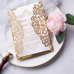 Royal gold elegant wedding invitation with rsvp cards, glittering invite, mirror lining, thin and chic silk ribbon, elegant spring and fall wedding, classic, affordable WS173