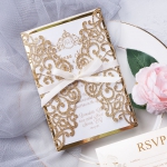 Royal gold elegant wedding invitation with rsvp cards, glittering invite, mirror lining, thin and chic silk ribbon, elegant spring and fall wedding, classic, affordable WS173