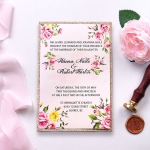 Elegant gold gate wrap wedding invitation with romantic blush florals spring, classic cheap invite WS177