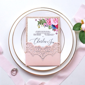 Rose gold and blush simple pocket wedding invitation WS178