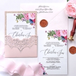 Rose gold and blush simple pocket wedding invitation, rustic invite elegant cheap spring summer WS178