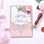 Rose gold and blush simple pocket wedding invitation, rustic invite elegant cheap spring summer WS178