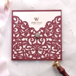 Elegant burgundy wedding invite square, pocket wedding invitation WS182