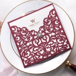 Elegant burgundy wedding invite square, pocket wedding invitation WS182