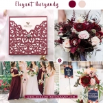 Elegant burgundy wedding invite square, pocket wedding invitation WS182