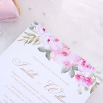 Modern vellum floral wedding invite with dusty blue ribbon spring summer WS183 