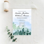 Watercolor mountain wedding invite with trees, modern wedding invite, cheap wedding invite, rustic wedding invite WS184